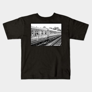 Vintage railway carriage on the track at Sheringham station, Norfolk Kids T-Shirt